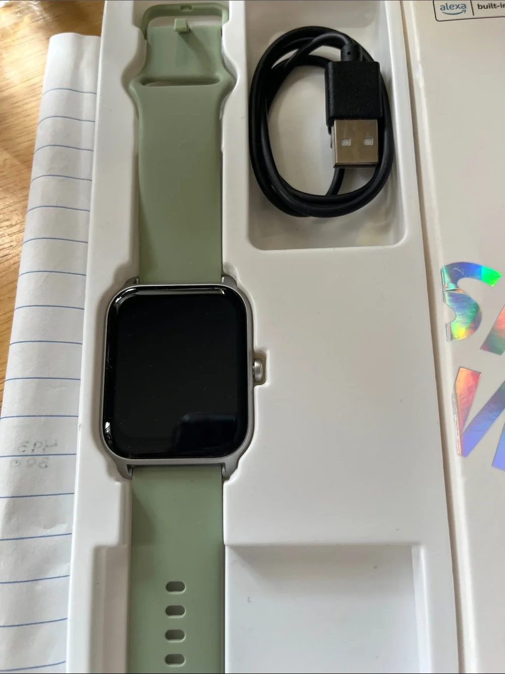 Sage Green  Smartwatch with Built-In Voice Assistant and Silicone Band